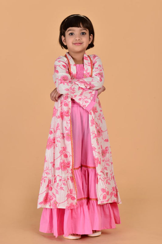 Girls Pink Cottton Embellishments Sharara Set