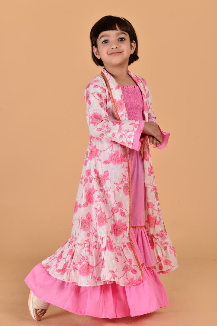 Girls Pink Cottton Embellishments Sharara Set