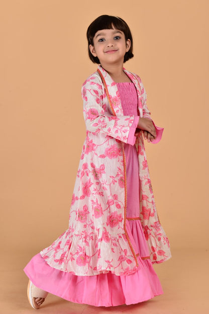 Girls Pink Cottton Embellishments Sharara Set