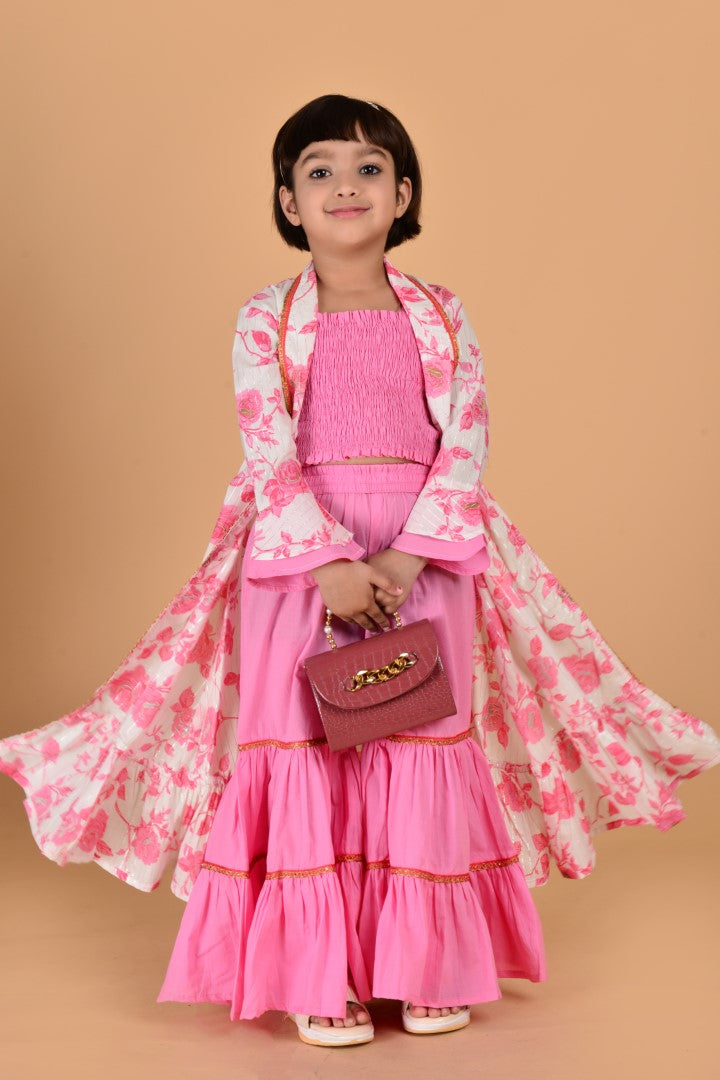 Girls Pink Cottton Embellishments Sharara Set