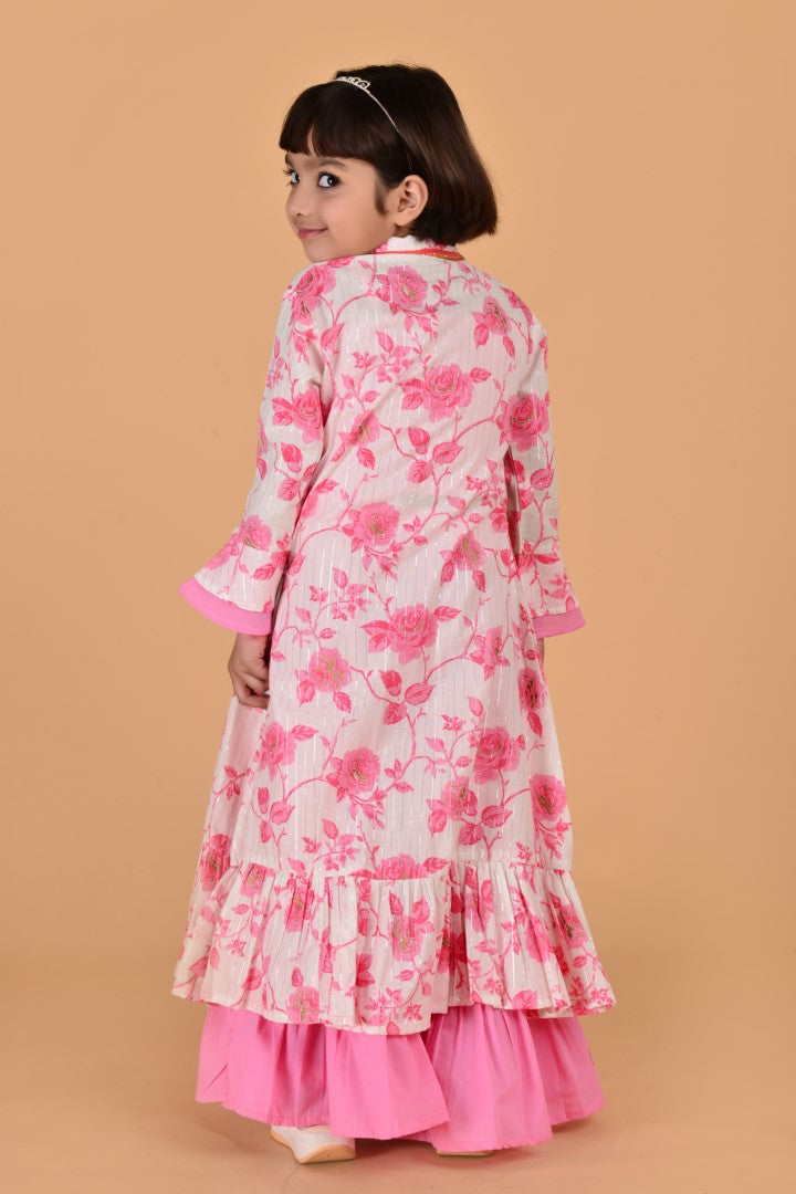 Girls Pink Cottton Embellishments Sharara Set