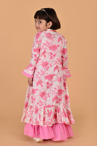 Girls Pink Cottton Embellishments Sharara Set
