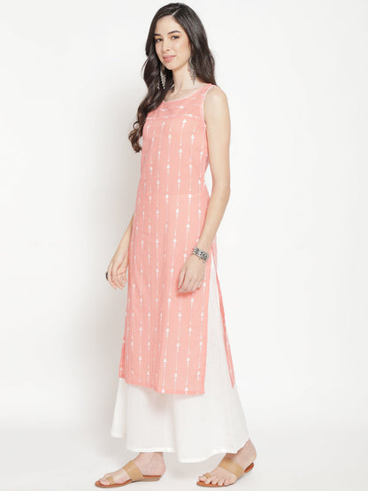 Women's Peach Printed Straight Kurta