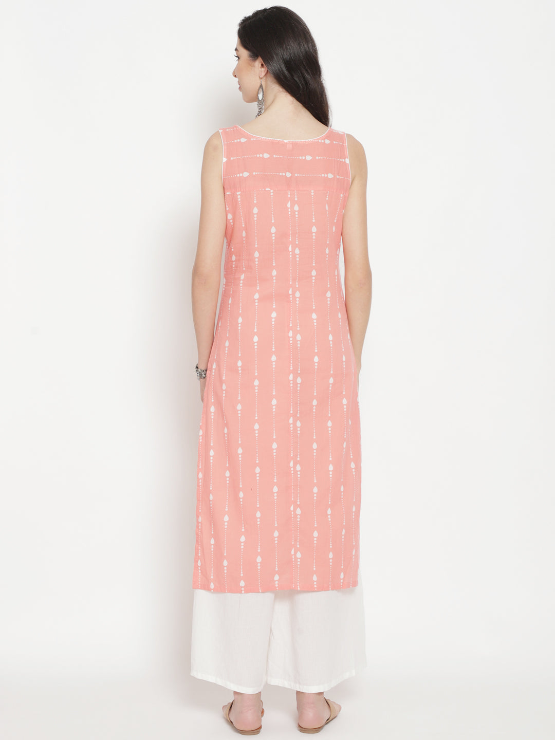 Women's Peach Printed Straight Kurta