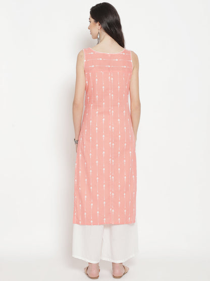 Women's Peach Printed Straight Kurta