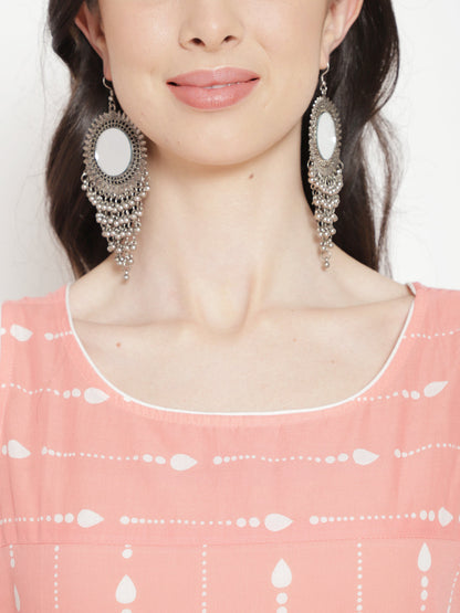 Women's Peach Printed Straight Kurta