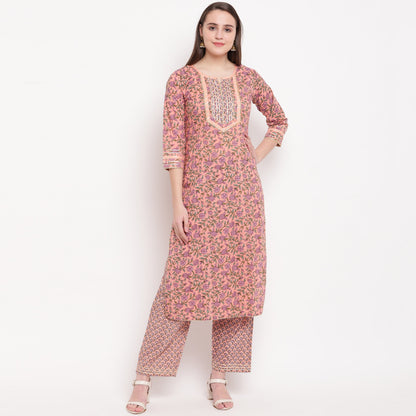 Women's Peach Cotton Kurta With Pant By Vbyuz (2