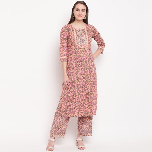 Women's Peach Cotton Kurta With Pant By Vbyuz (2