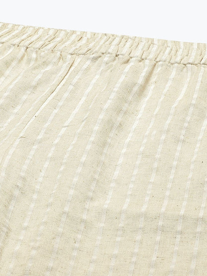 Women's Natural Cotton Striped Trousers with Hair-band