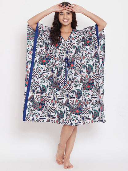 Women's Peacock Hand Block Cotton Kaftan