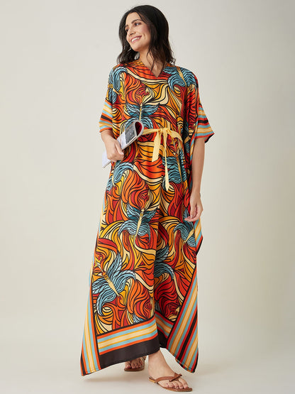 Women's Butterfly Flutter Red Maxi Kaftan