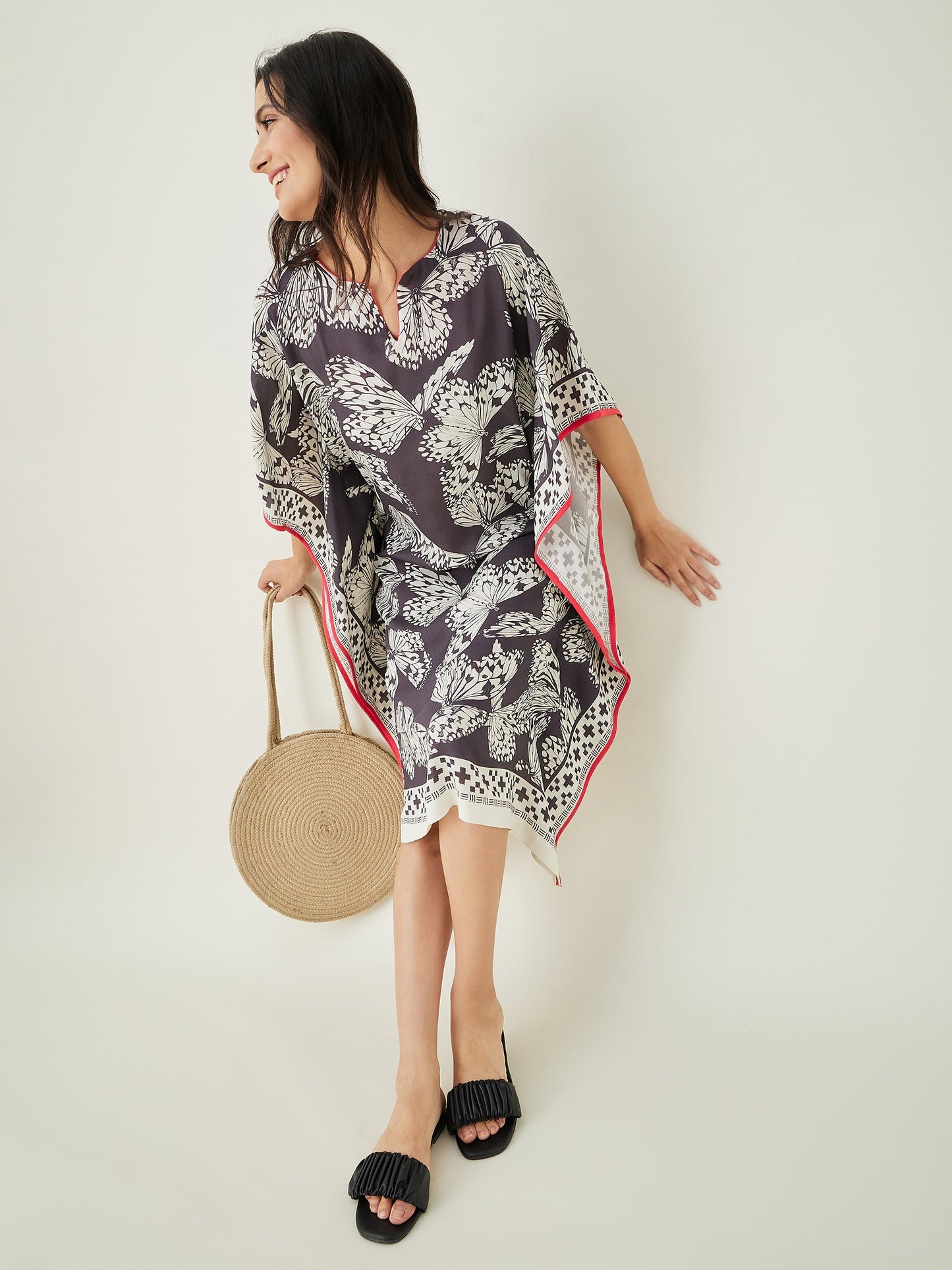 Women's Monochrome Flutter Modal Kaftan