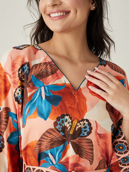 Women's Pink Butterfly Maxi Loungedress