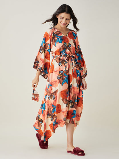 Women's Pink Butterfly Maxi Loungedress