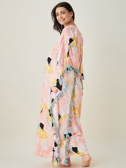Women's Pink Abstract Floral Maternity Kaftan