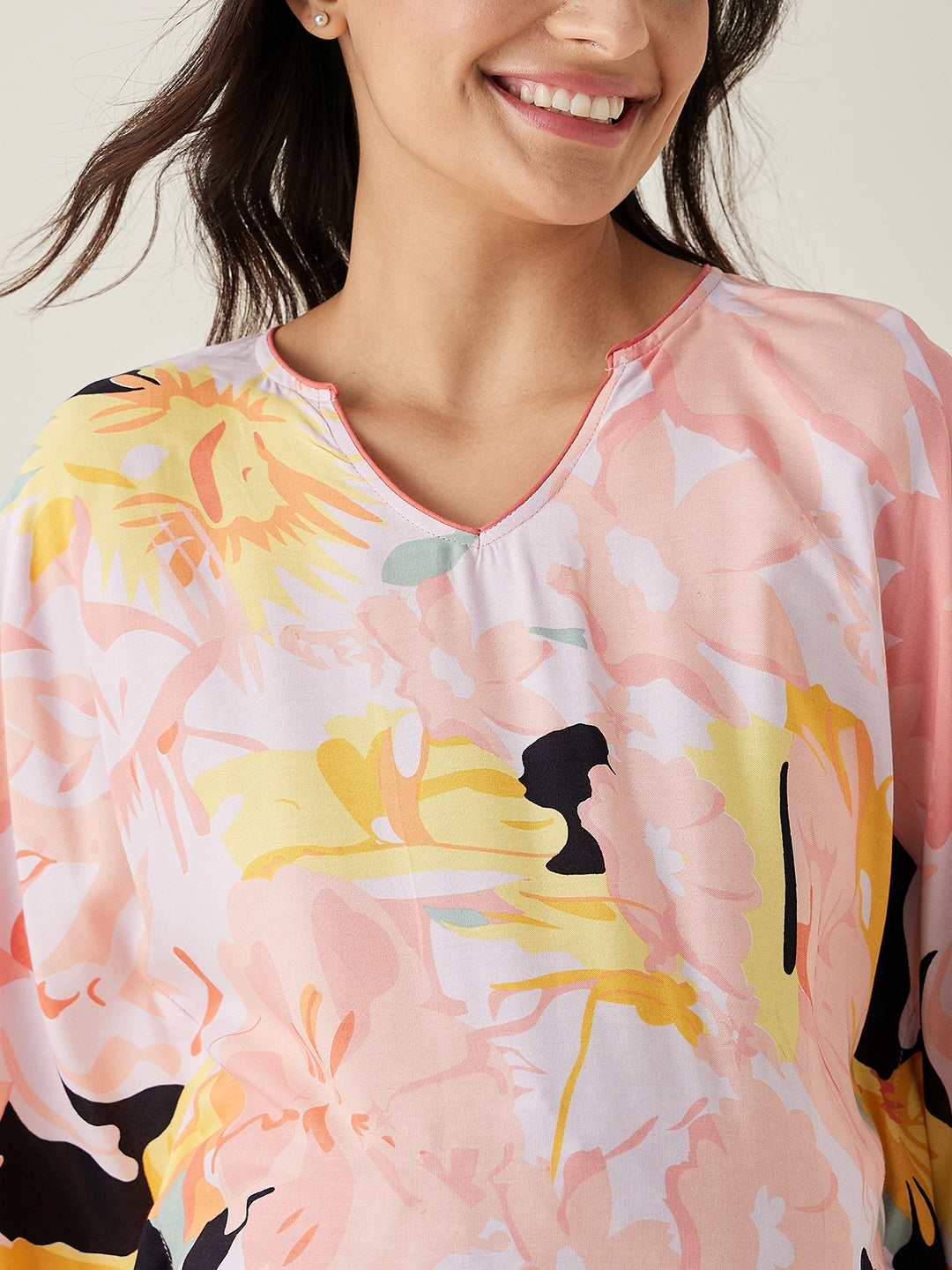 Women's Pink Abstract Floral Maternity Kaftan