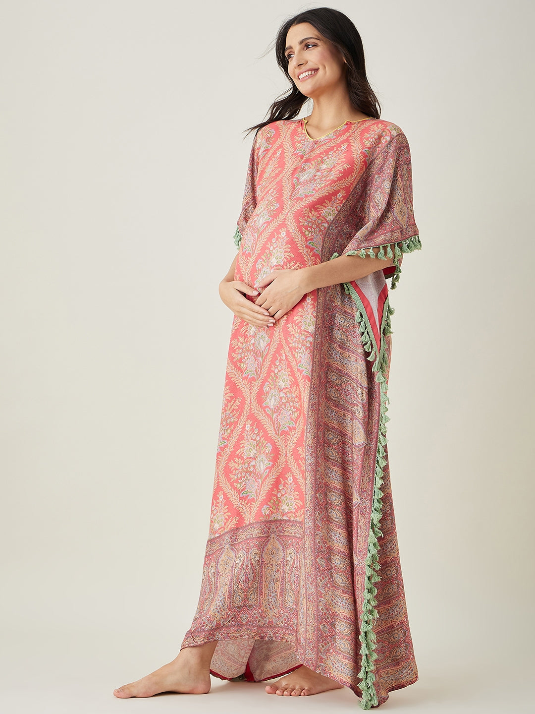 Women's Scarlet  Maternity Kaftan with Intricate Motifs