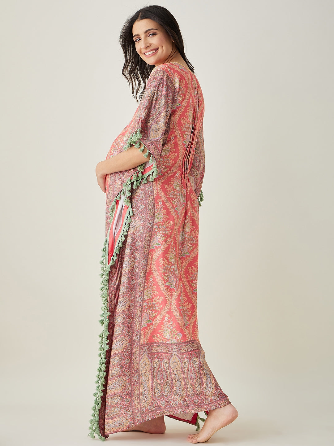 Women's Scarlet  Maternity Kaftan with Intricate Motifs