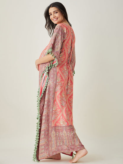 Women's Scarlet  Maternity Kaftan with Intricate Motifs