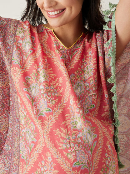 Women's Scarlet  Maternity Kaftan with Intricate Motifs