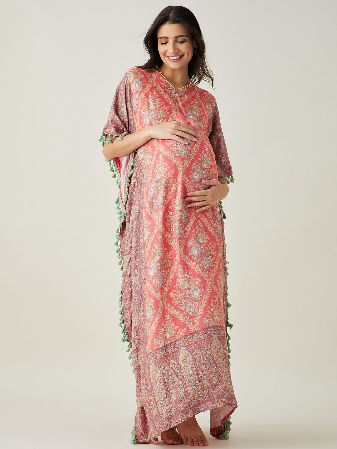 Women's Scarlet  Maternity Kaftan with Intricate Motifs