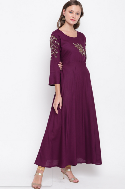 Women's Purple Rayon Anarkali Kurta By Vbuyz (