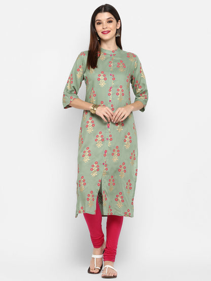 Women's Light Green Rayon Kurta By Vbu