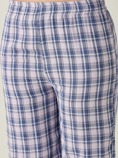 Women's Pink Checks Reversible Top Cotton Pyjama Set