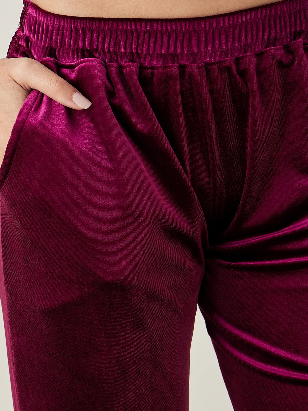 Women's Wine Button Down Velvet Lounge Set