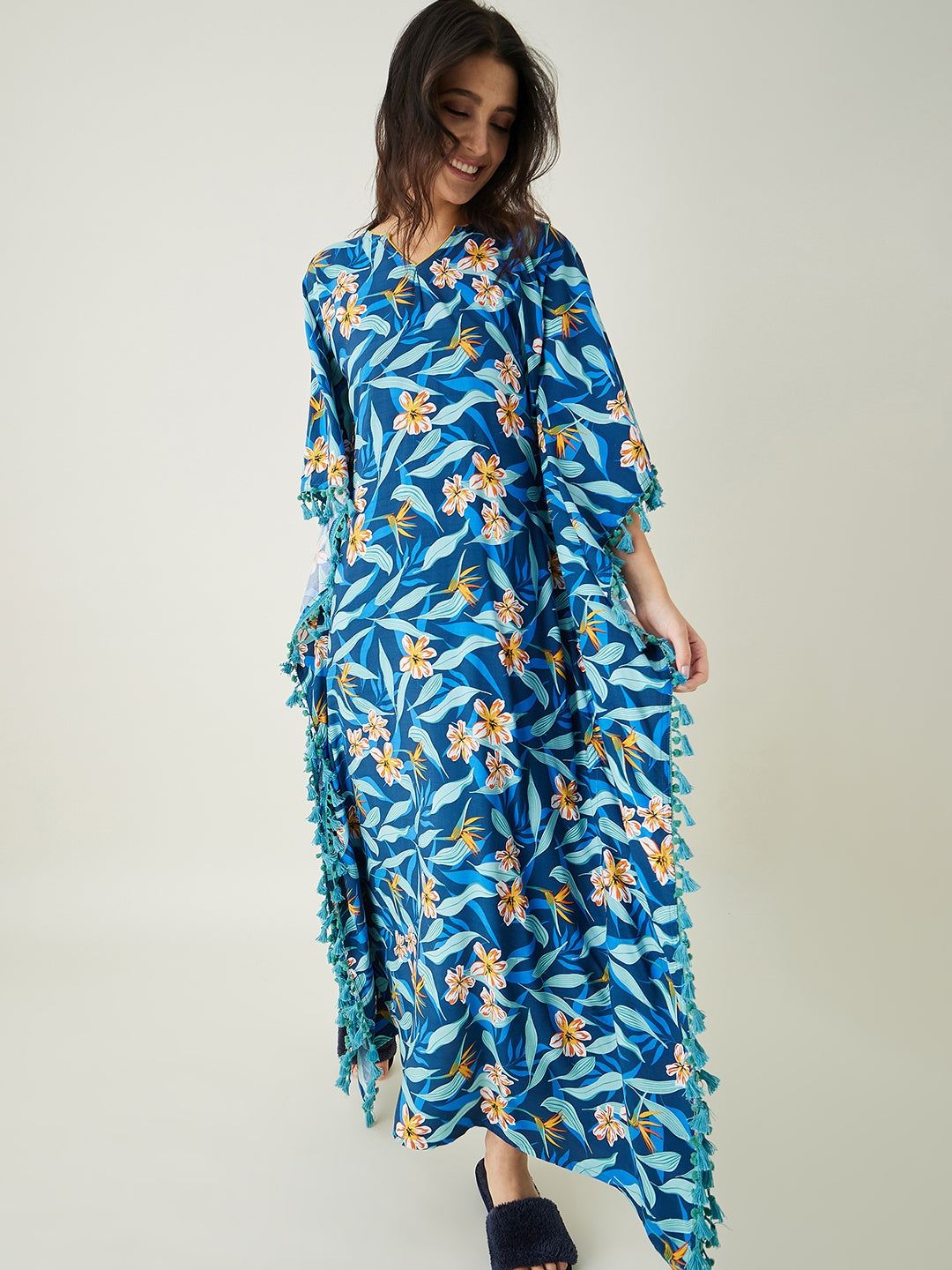 Women's Blue Floral Printed Kaftan