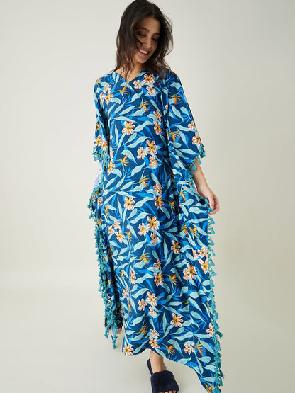 Women's Blue Floral Printed Kaftan