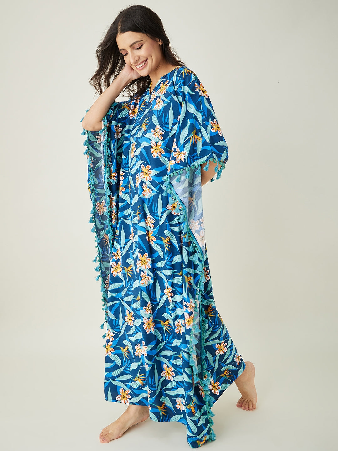 Women's Blue Floral Printed Kaftan