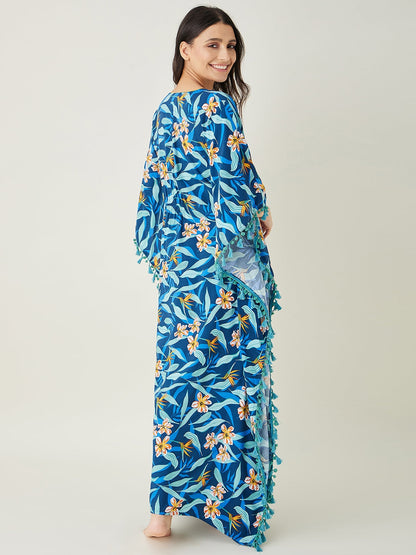 Women's Blue Floral Printed Kaftan