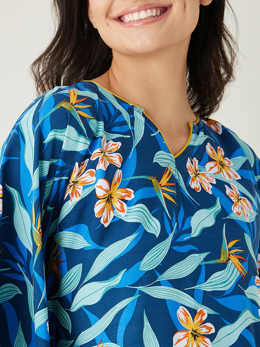 Women's Blue Floral Printed Kaftan