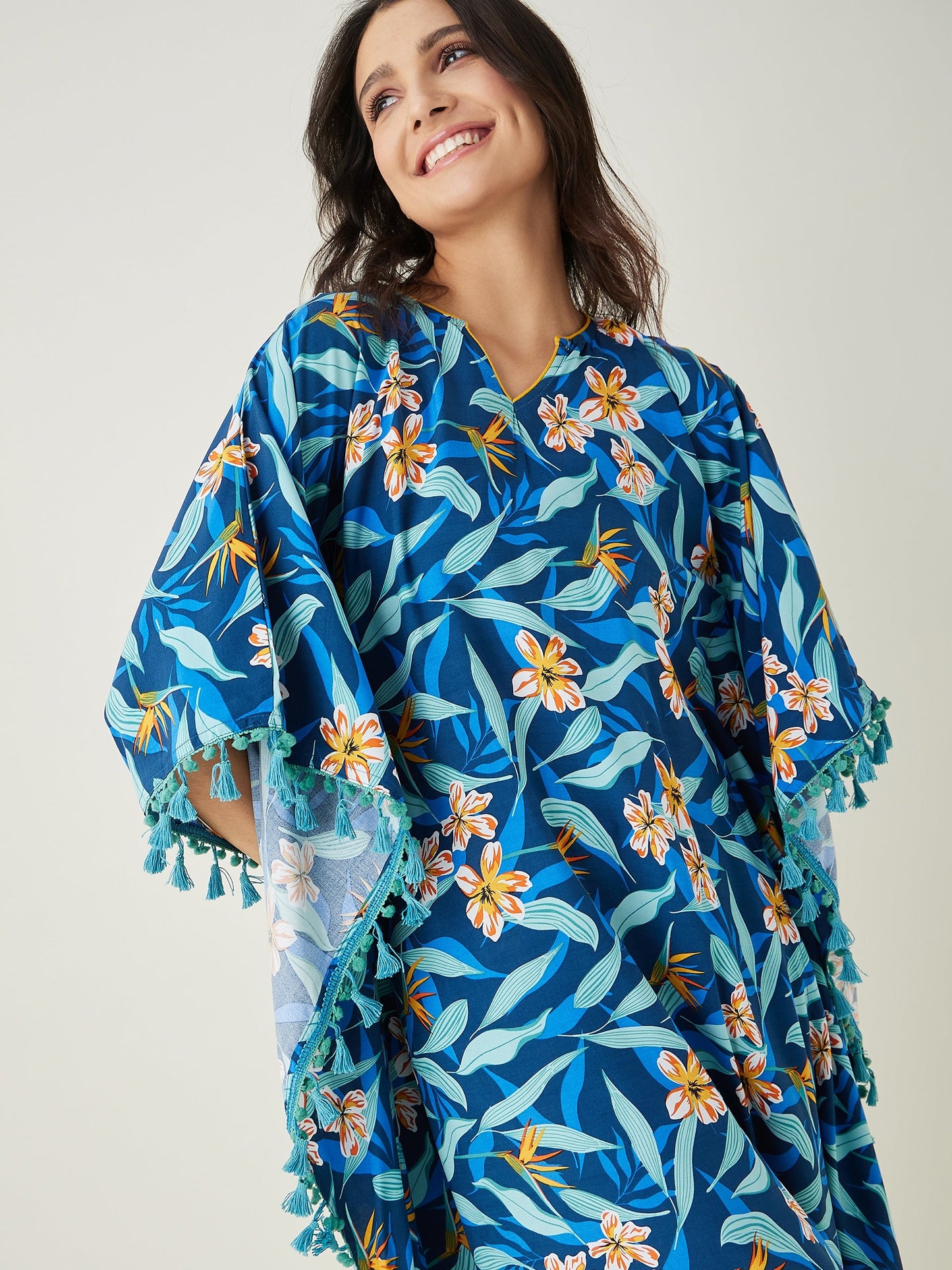 Women's Blue Floral Printed Kaftan