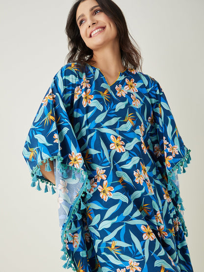 Women's Blue Floral Printed Kaftan