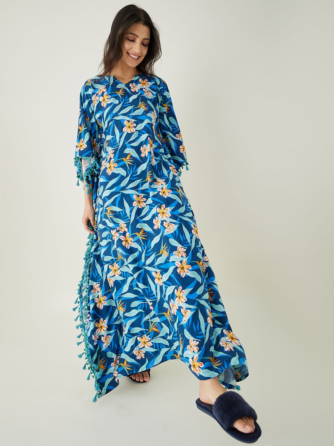 Women's Blue Floral Printed Kaftan