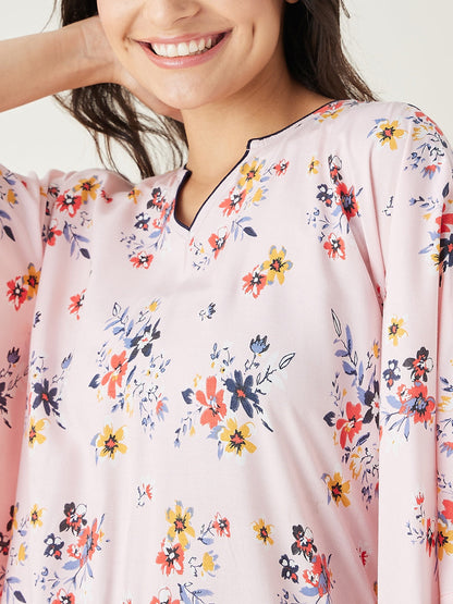 Women's Beige Floral Printed Kaftan
