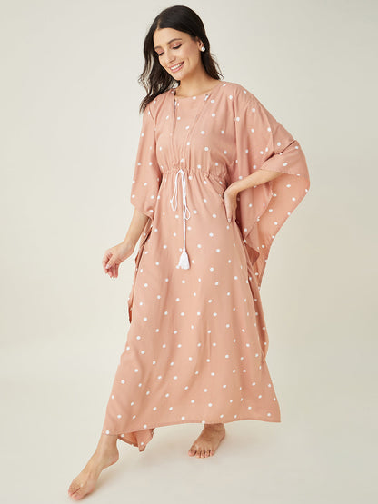 Women's Beige Dotted Delight Maternity Nursing Dress