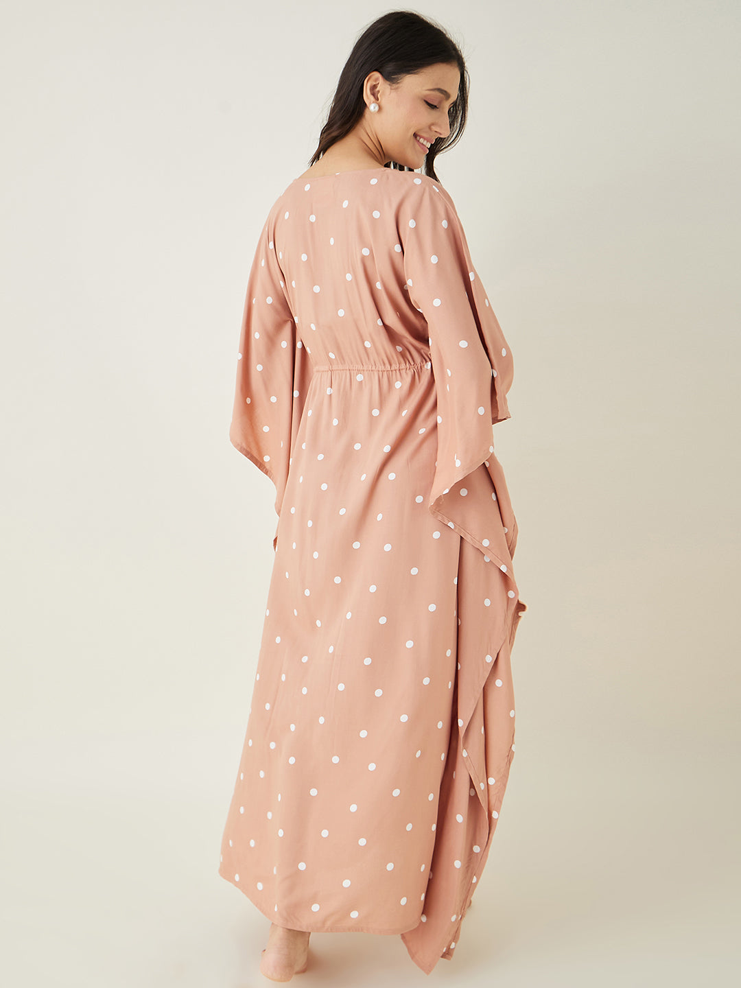 Women's Beige Dotted Delight Maternity Nursing Dress