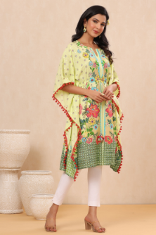 Women's Limeyellow Rayon Printed Straight Kaftan