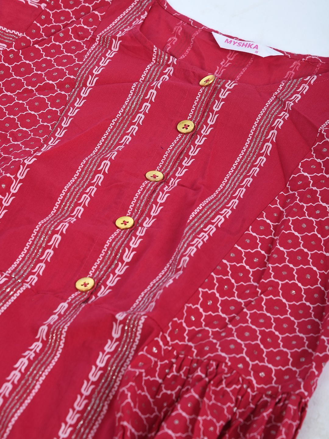Women's Pink Cotton Printed 3/4 Sleeve Round Neck Casual Dress