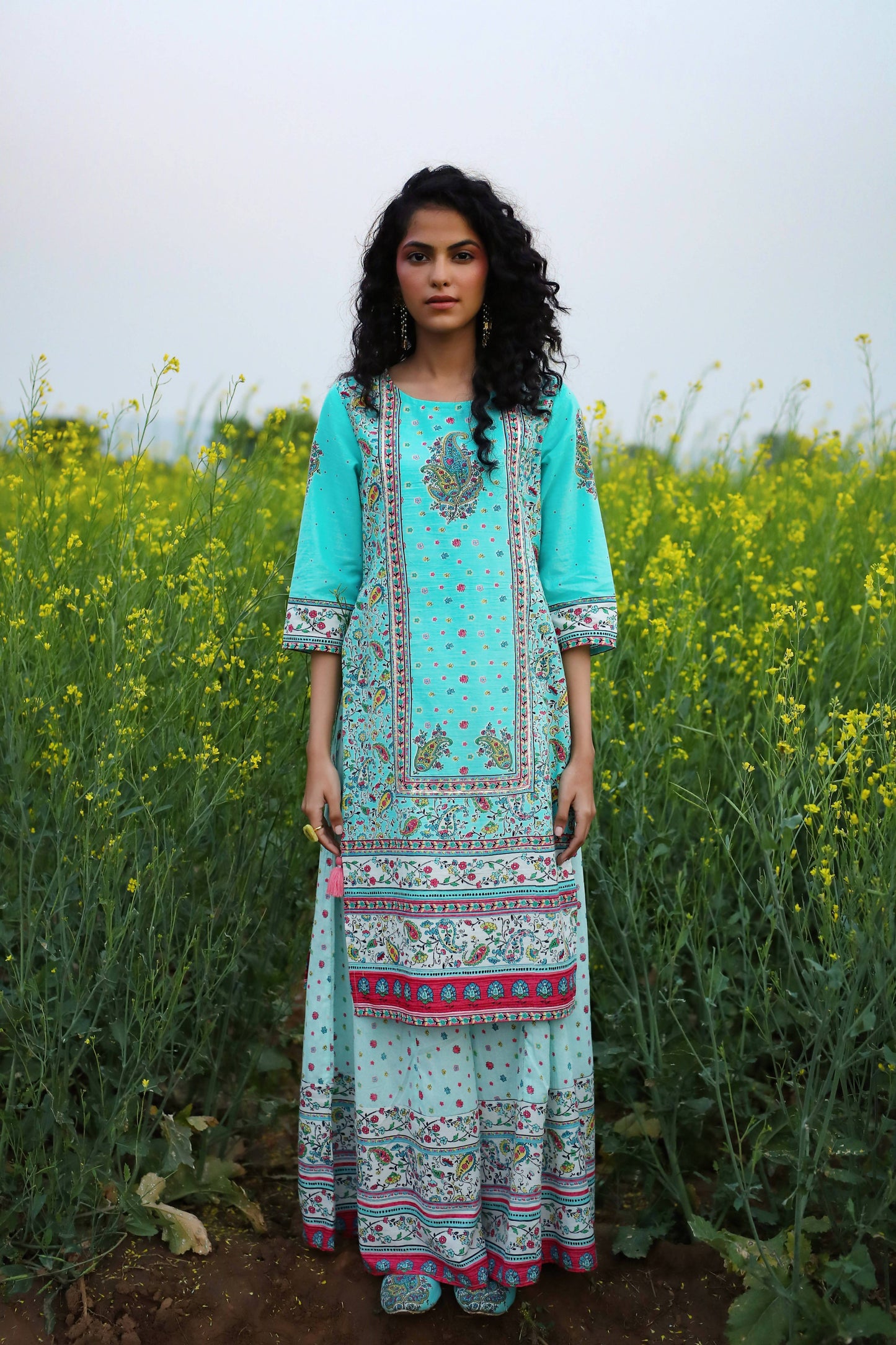 Women's Cambric Printed Straight Kurta Palazzo Dupatta Set