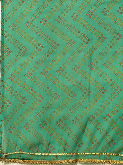 Women's Green Color Muslin Foil Printed Kurta Sharara With Dupatta