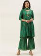 Women's Green Color Muslin Foil Printed Kurta Sharara With Dupatta