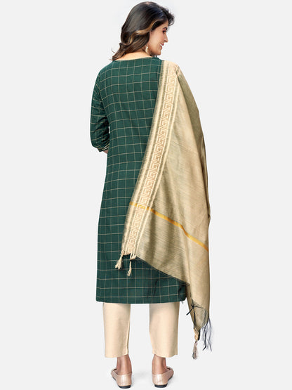 Women's Green Cotton Kurta With Pant & Dupatta By Vbyuz (3