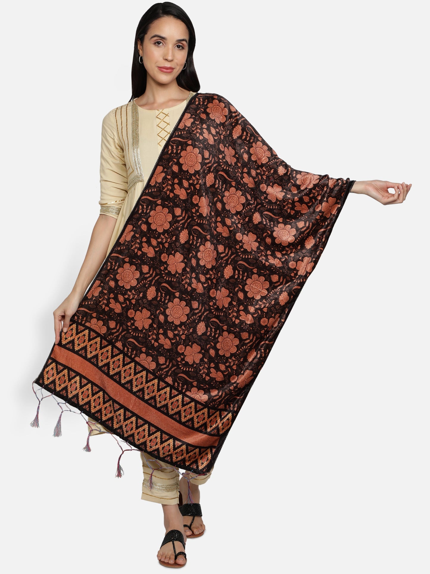 Women's Multicolored Polyster Velvet  Digital Printed Dupatta