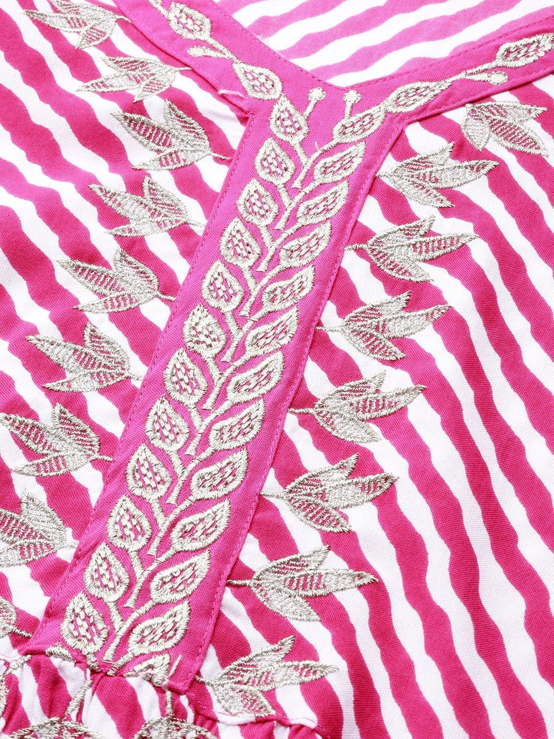Women's Pink & White Striped A-Line Kurta