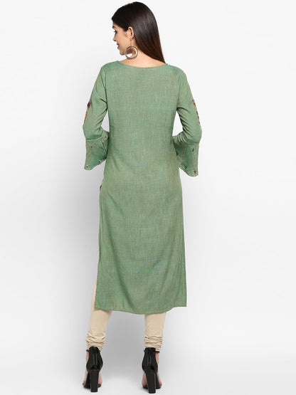 Women's Parrot Green Rayon Kurta By Vbu