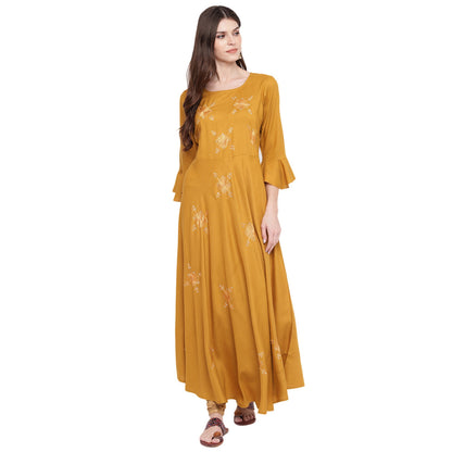 Women's Mustard Yellow Anarkali Rayon Kurta By Vbu